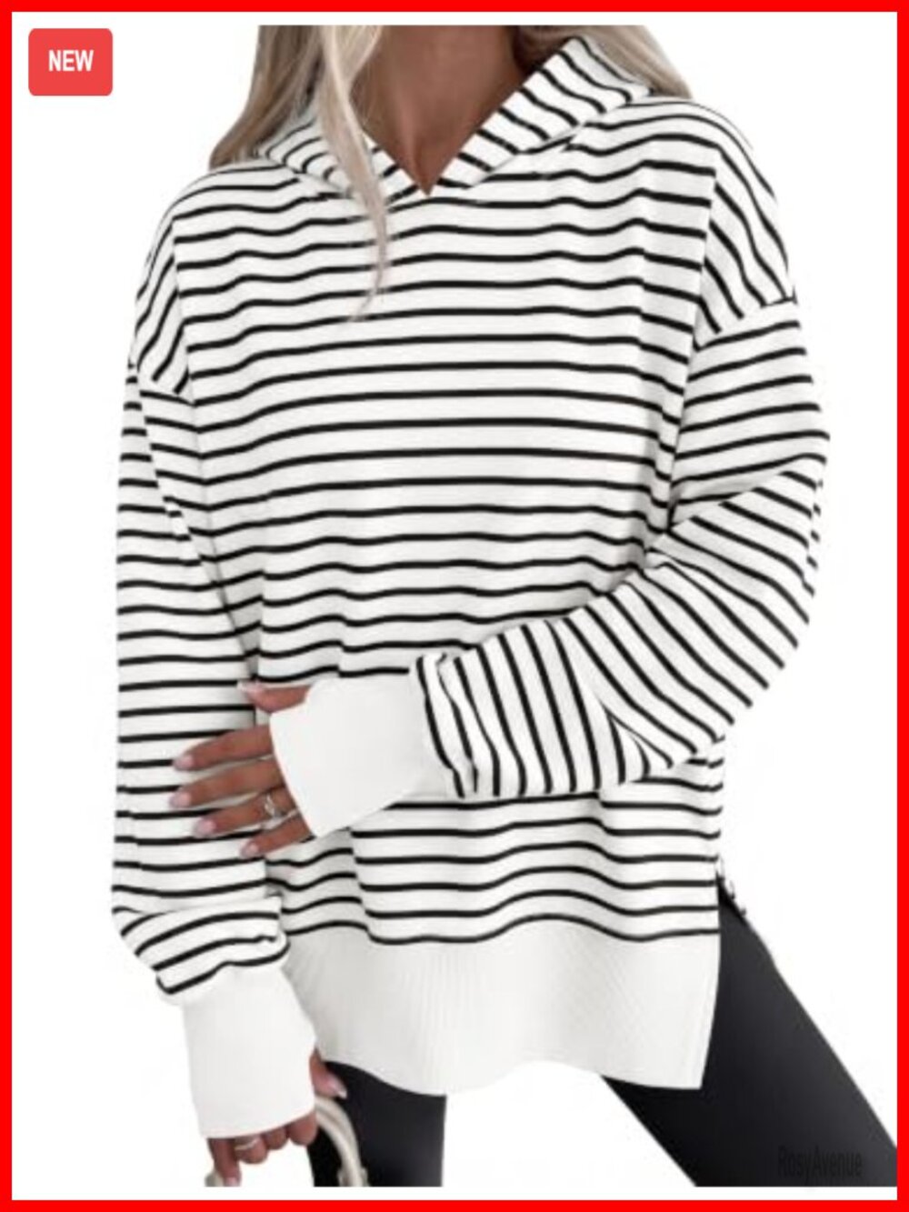 Oversized Striped Hoodie Long Sleeve Tunic Sweatshirt Side Slit
